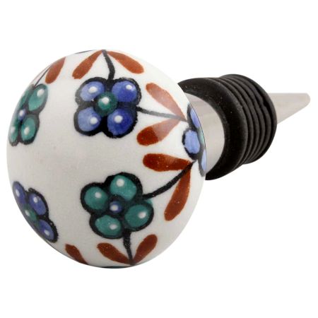 Sea Green Slate Blue Tiny Flower Ceramic Wine Stopper 